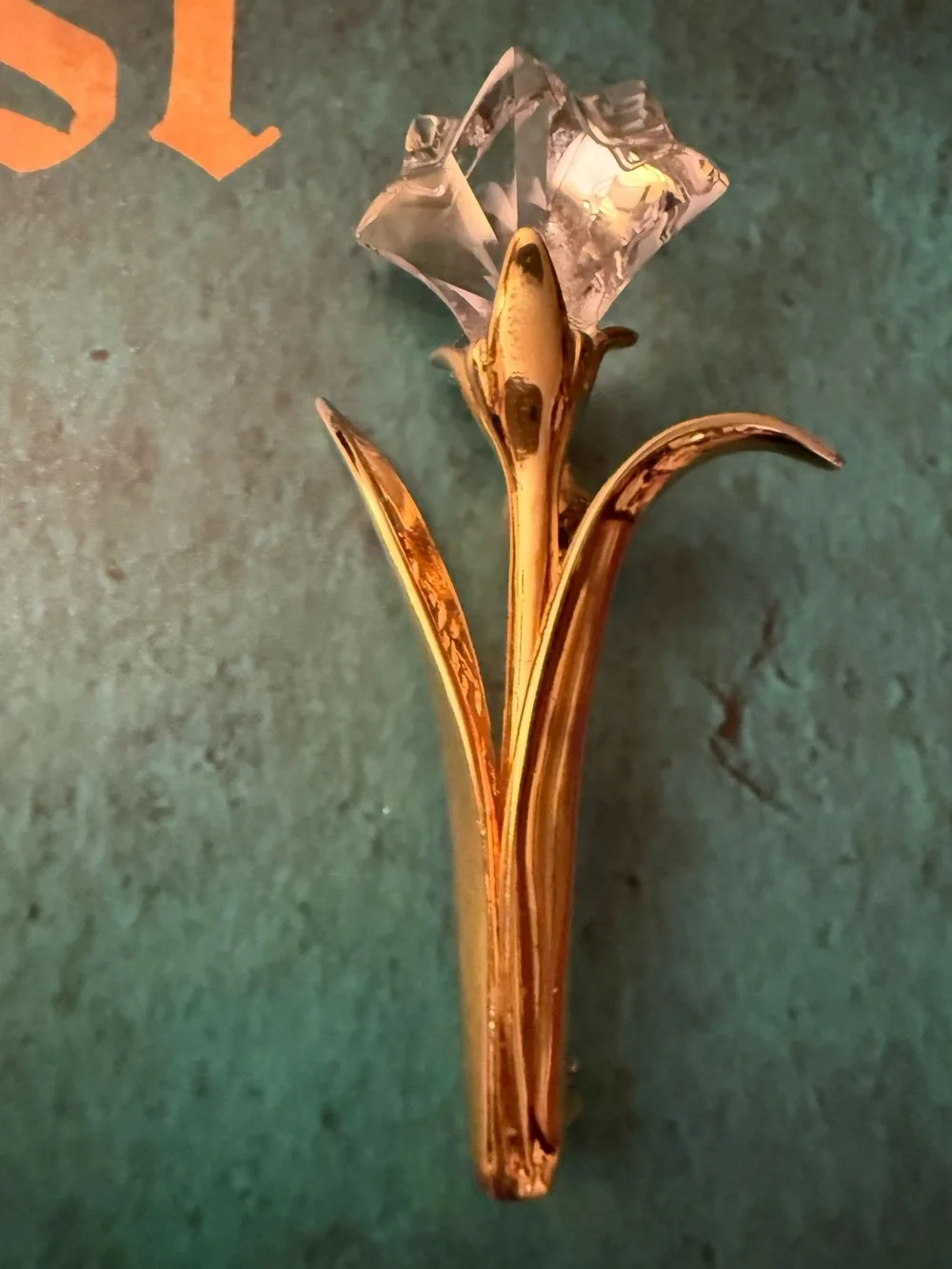 Swarovski Gold Tulip Brooch with Clear Crystal Flower